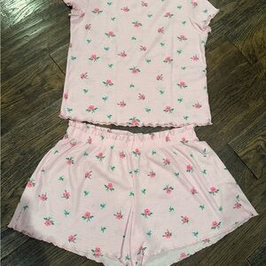 Old Navy Pink Flowers Pajama Set Lightweight Cotton